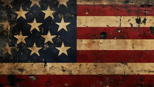 Weathered American flag texture with distressed painted wood