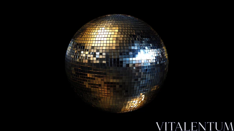 Mirrored disco sphere glows with gold and cool reflections.