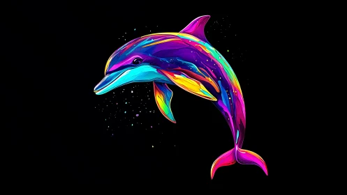 Neon gradient dolphin illustration on deep black background