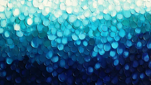 Textured impasto blue gradient scales form layered aquatic depth