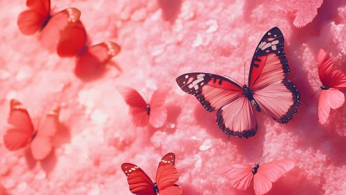 Macro study of pink butterflies over soft bokeh background