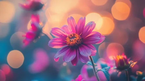 Magenta Daisy Backlit by Golden Hour Bokeh