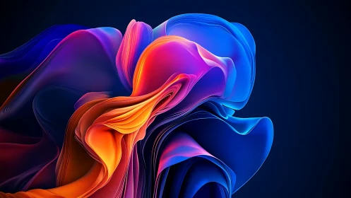 Neon fluid folds form luminous abstract digital bloom.