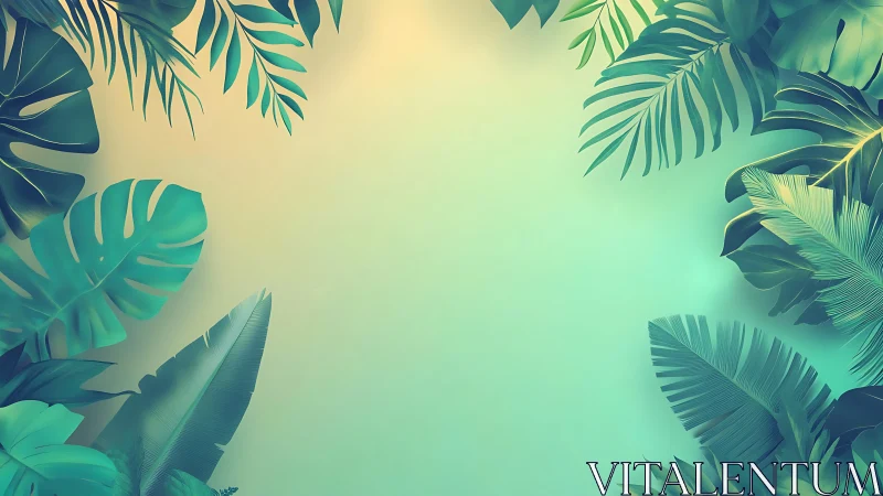 Tropical foliage border framing empty gradient center.