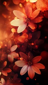 Luminous Petals Dance Through Warm Ember Light and Bokeh.