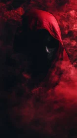 Scarlet hooded shadow emerging from a storm of smoke.