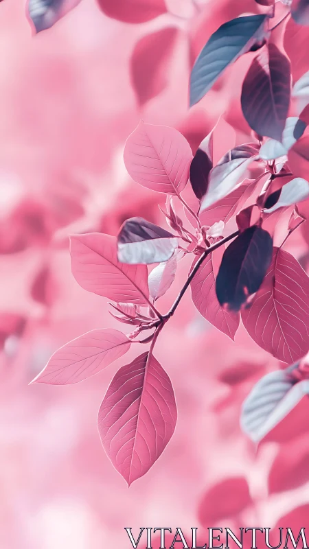 Dreamy pink leaves drifting through soft morning light.