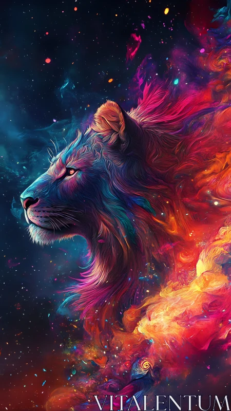 Cosmic lion profile emerges through vibrant nebula plume