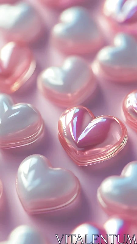 3D Rendered Heart-Shaped Spheres with Iridescent Gloss and Light Refraction