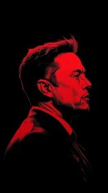 High contrast red side-profile portrait in stark black field