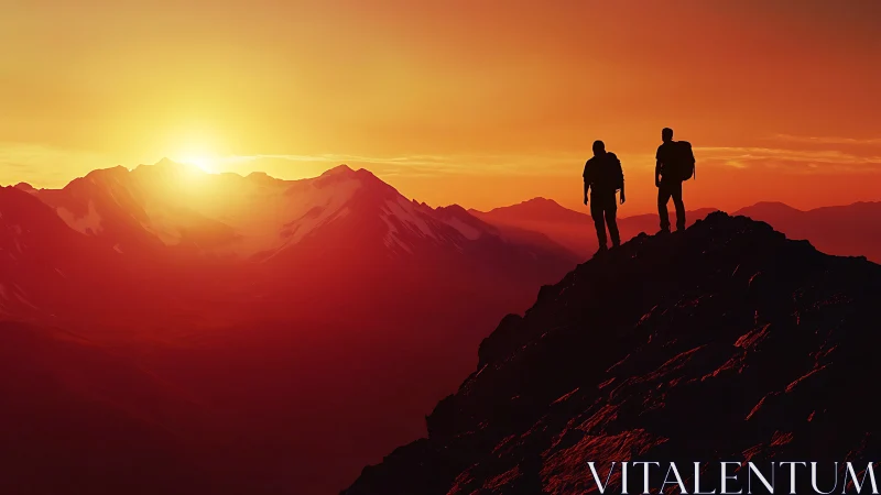 Sunset carves twin silhouettes into the mountain horizon