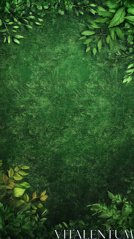 Vertical botanical frame with textured emerald foliage border