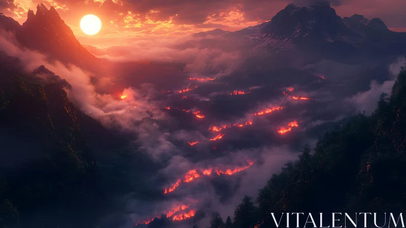 Majestic Mountain Valley Ablaze with Fiery Wilderness Wonder.