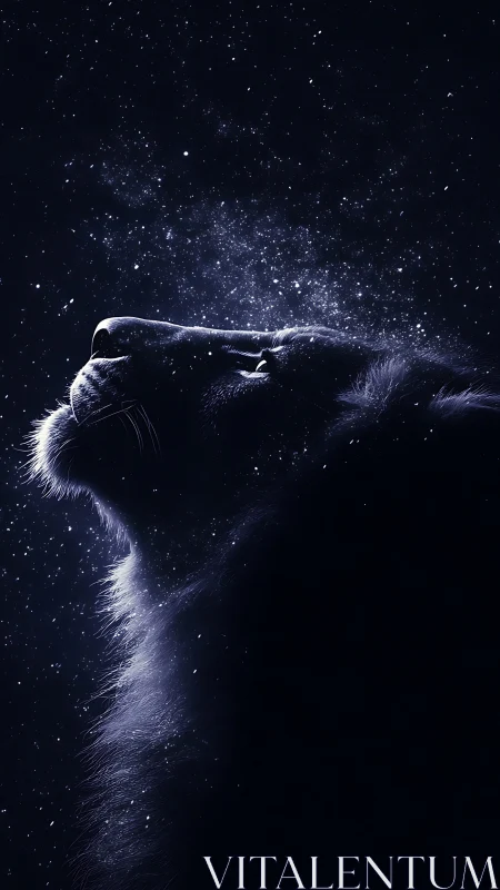 Stellar lion profile rendered in deep indigo backlight.