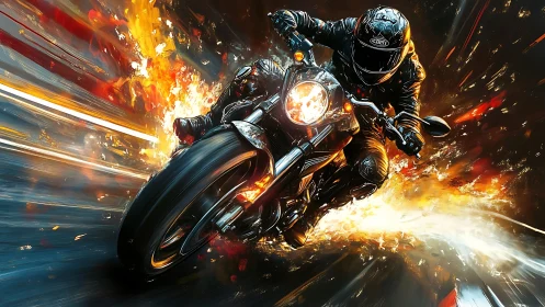 Blazing night ride with a fearless motorcycle streaking forward.