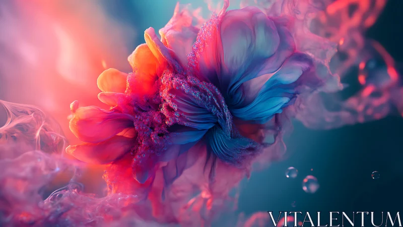 Abstract macro bloom with swirling pink and blue plumes.