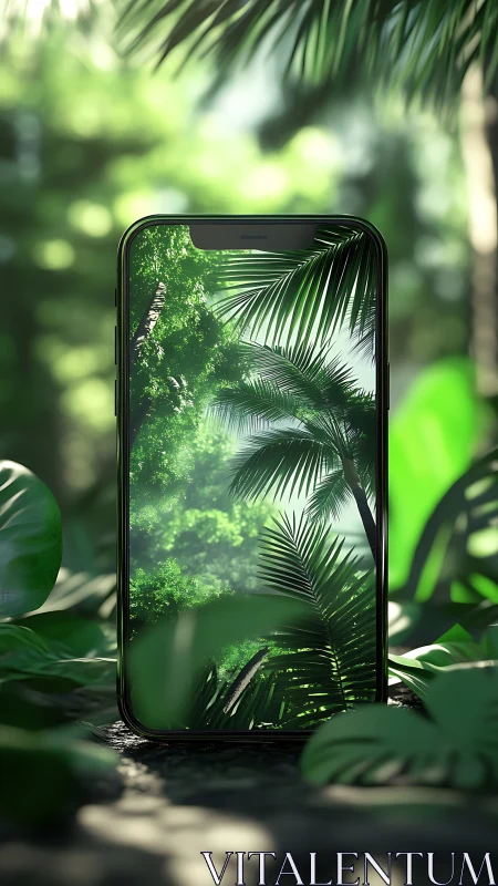 Phone window opens a lush green jungle escape.