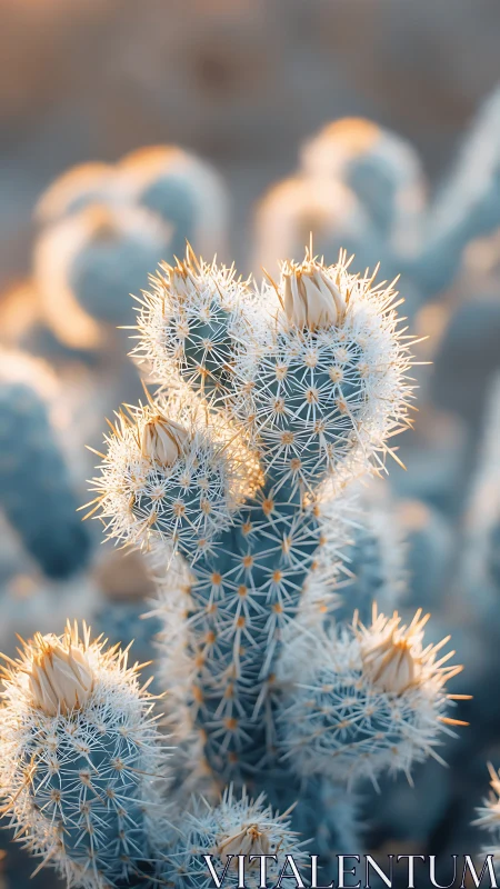 Desert snowflake cactus quietly glows in molten dusk light