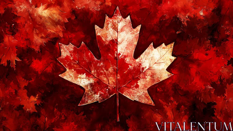 Glowing maple leaf in bold red tones of autumn warmth.