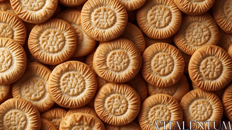 Golden Circular Biscuits with Textured Borders and Dotted Centers.