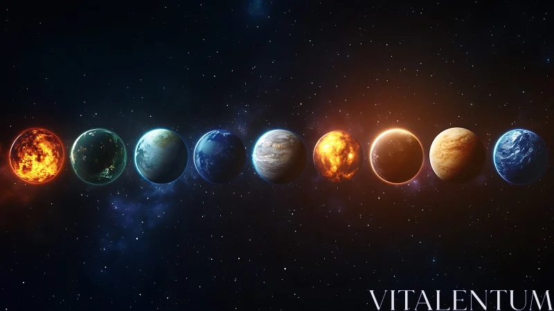 Evolving exoplanet lineup across deep cosmic backdrop.