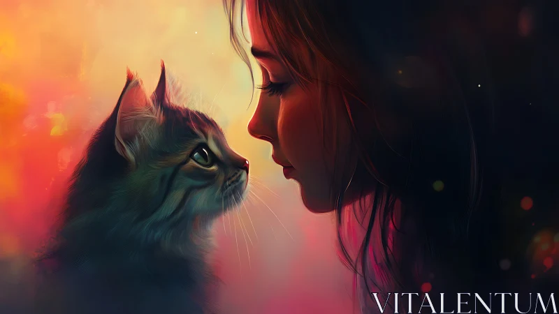 Feline Reverie: Woman and Cat in Twilight Glow