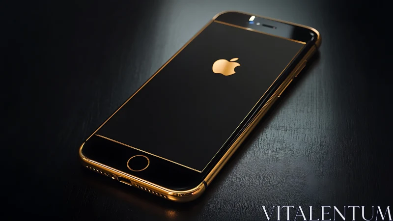 Golden Apple Phone Gleaming on Dark Surface.