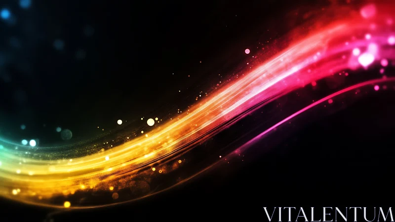 Chromatic light trails sweep across a deep black void