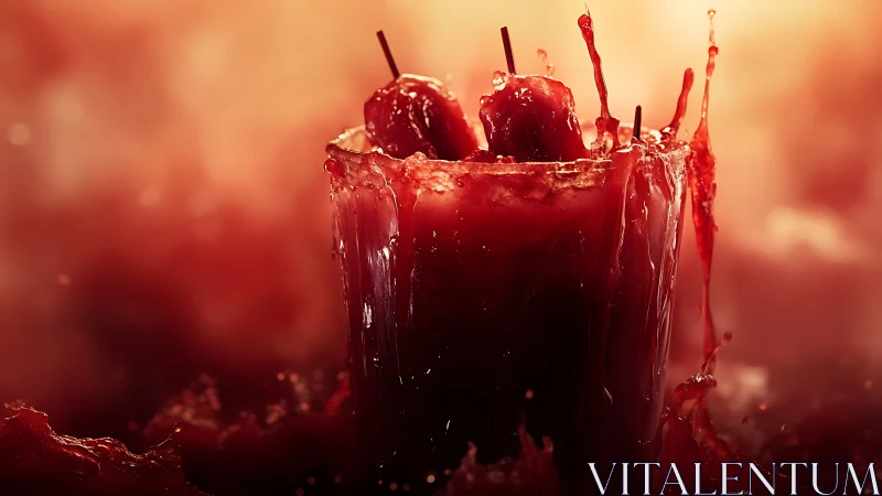 Cherry Impact High-Speed Splash Composition.