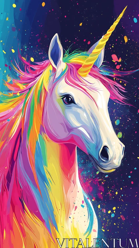 Chromatic unicorn portrait rendered in dynamic neon strokes