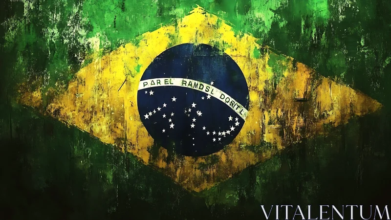 Grunge-splashed Brazilian flag pulsing with streetlight glow.