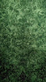 Emerald damask wallpaper with distressed vintage texture