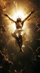 Radiant ascension scene with glowing divine central figure.