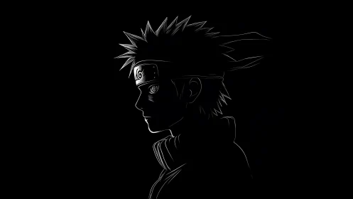 Profile silhouette of spiky haired headband ninja figure.