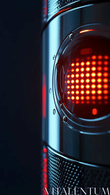 Cylindrical metal device with red LED matrix and polished housing