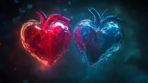 Dual Luminous Hearts: Contrasting Energy Visualization.