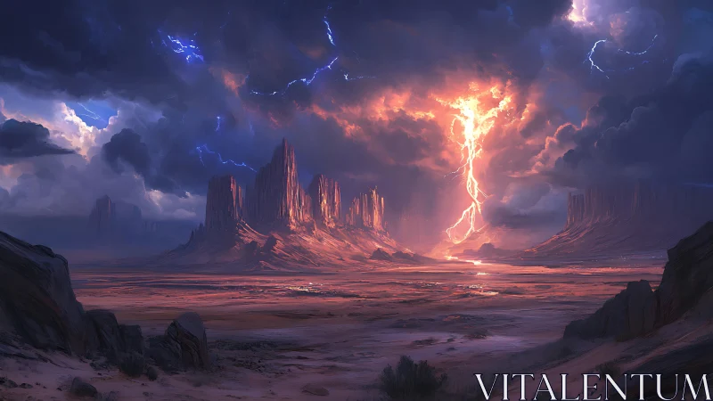 Stormlit desert canyon welcomes a dramatic lightning strike