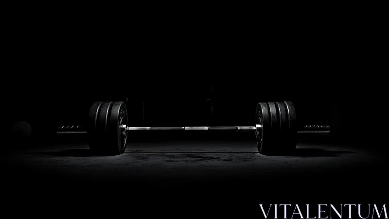 Low key gym barbell under directional overhead lighting on concrete