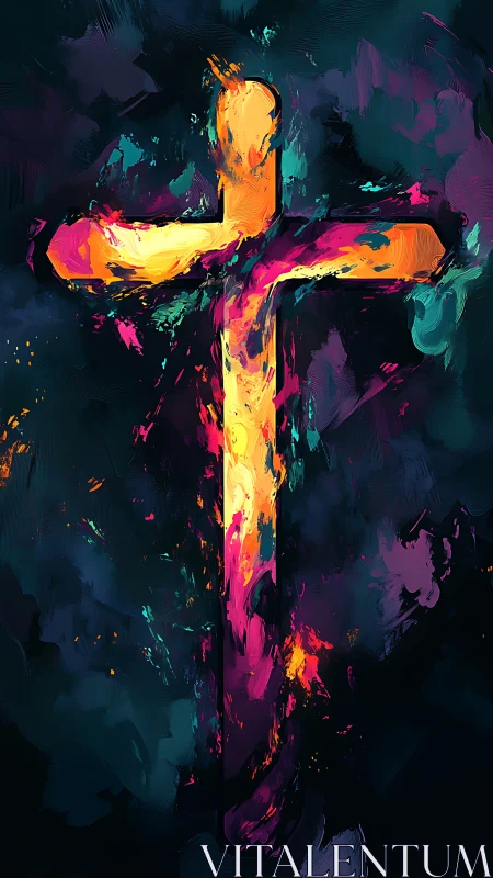 Radiant painted cross glows with vivid color and quiet hope