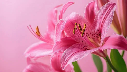 Pink Asiatic Lilies in Macro Floral Composition.