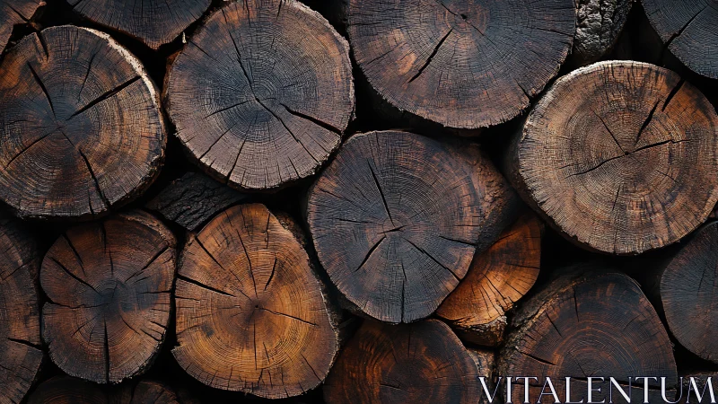 Weathered firewood cross-sections reveal rich grain detail.