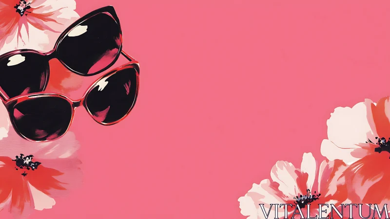 High-Fashion Sunglasses with Botanical Florals on Pink Background. Pop Art Composition