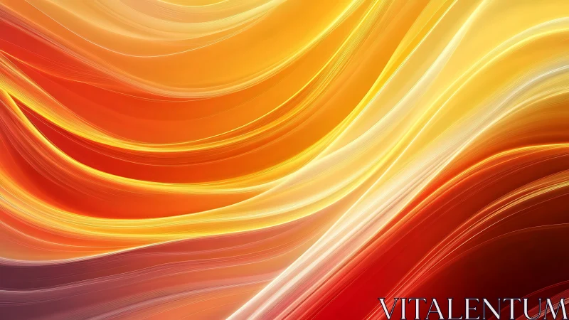 Curved luminous streaks form layered orange to red gradient bands