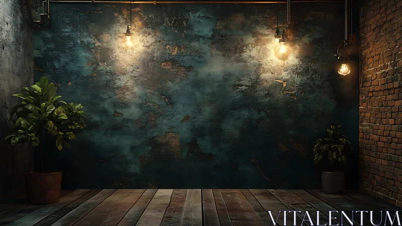 Moody teal wall stages a quiet duet of plants and light