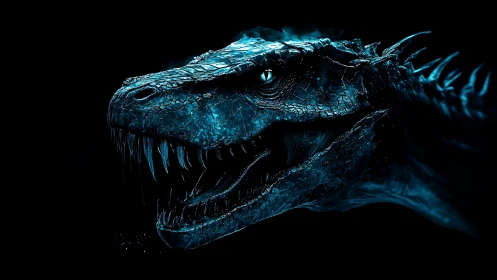 Midnight blue dragon roars with fierce, electric energy.