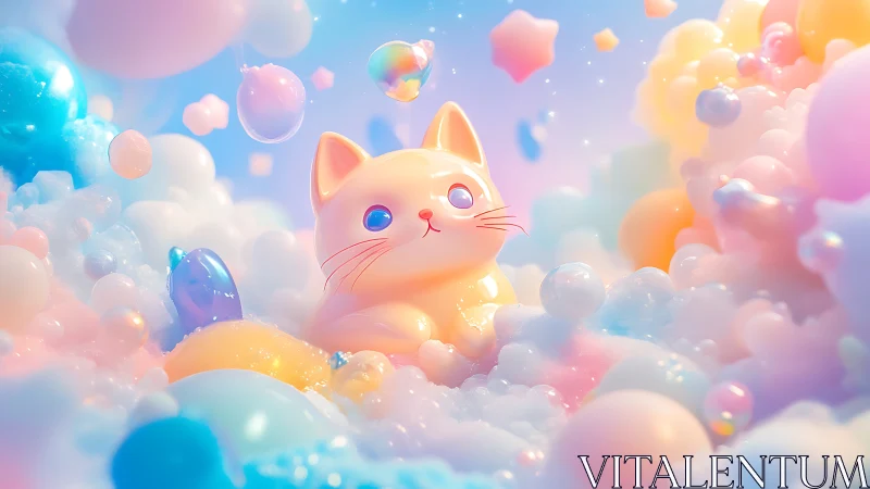 Luminescent Felid Character Suspended in Gradient Particle Cloud Field.