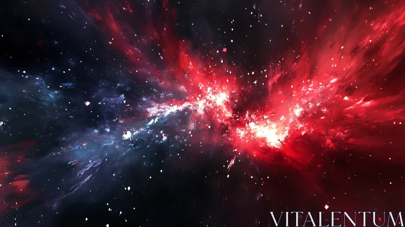 Stellar nebula explosion spans deep space with red energy