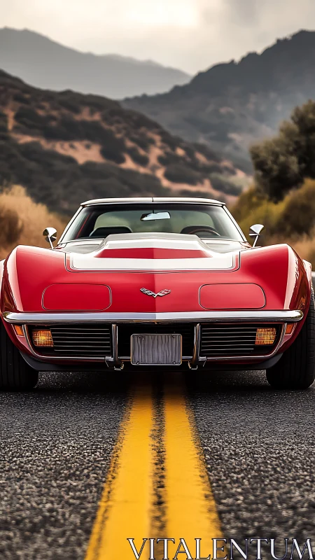 Red classic sports car ready for an open‑road mountain escape.