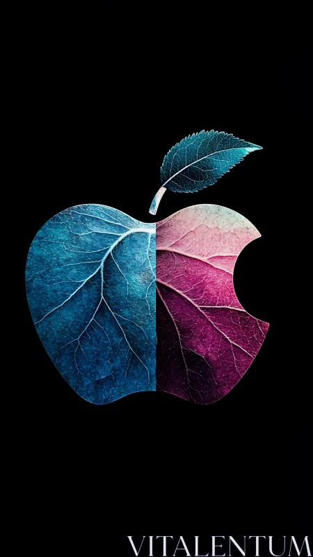 Bicolor leaf-textured apple emblem with high-contrast lighting