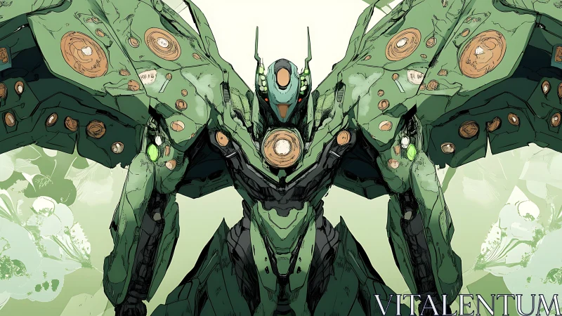 Bio-mechanical winged mecha with radial core emitters